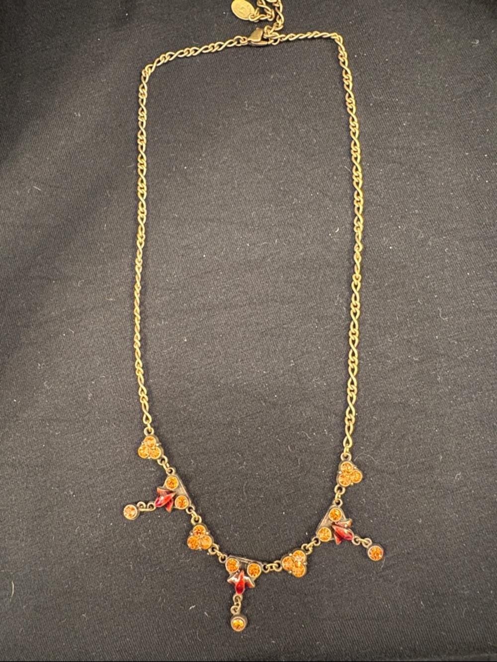 Gold-Tone Floral Necklace with Orange and Red Accents